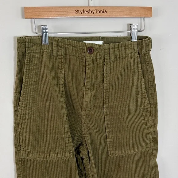 ALEX MILL Neil Cotton Corduroy Straight Leg Pants Olive Green Adjustable Waist 4 - Picture 4 of 15